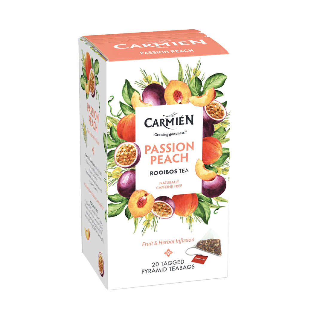 Carmién Passion Peach Rooibos Tea (20 Pyramid Teabags)